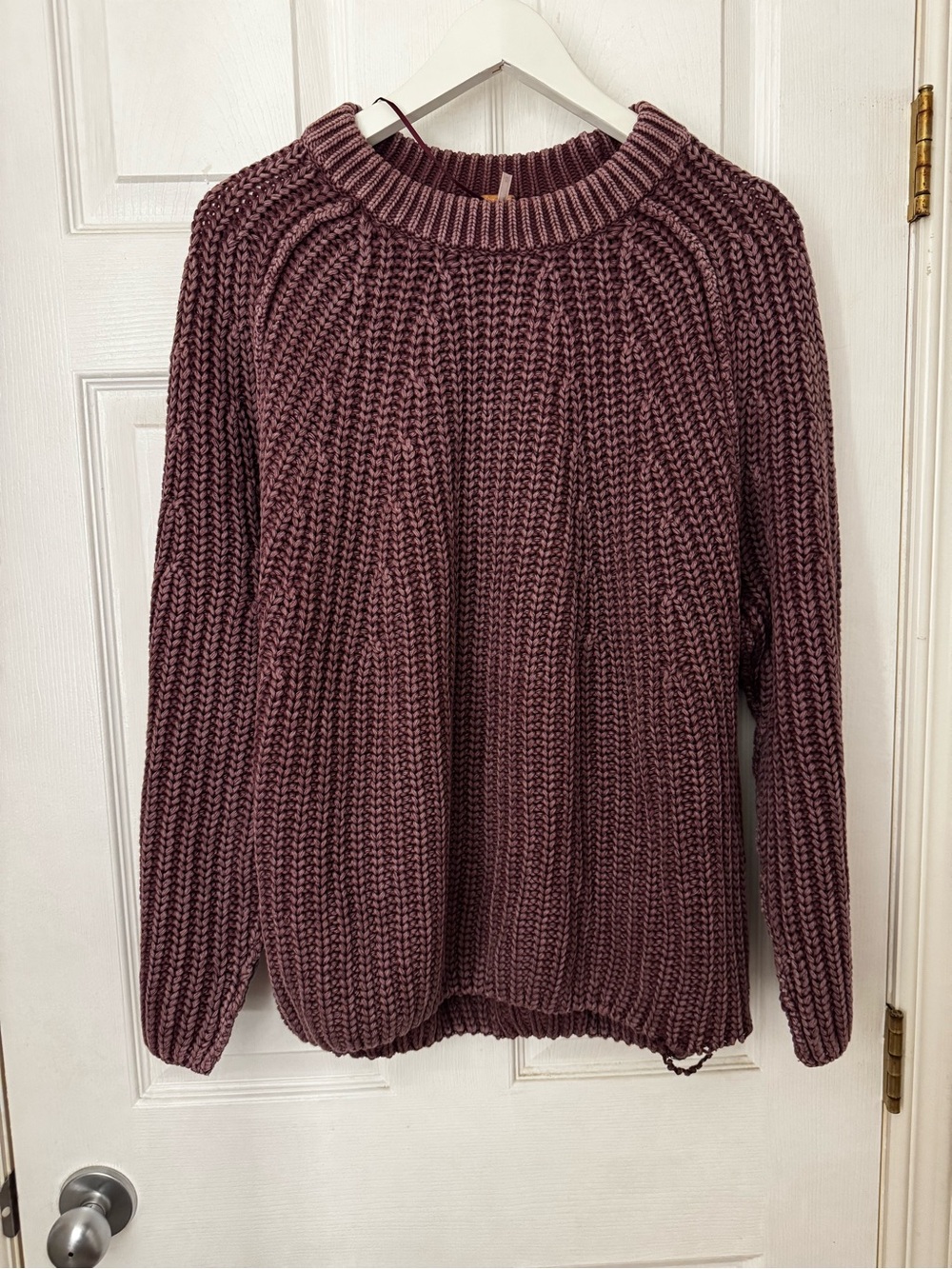 Free People Chunky Crewneck Sweater in Mauve Plum